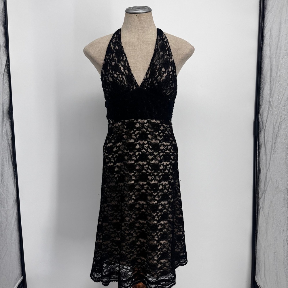 White House Black Market Halter Dress Womens 2 Black Lace Cocktail Party Formal